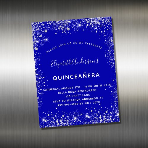 Royal blue glitter birthday invitation magnet