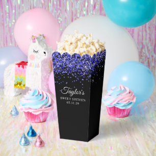 Royal Blue Glitter Black Sweet Sixteen Favor Boxes