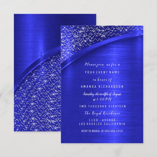 Royal Blue Glitter Bridal Shower Birthday Invitation (Front/Back)