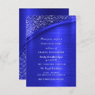 Royal Blue Glitter Bridal Shower Birthday Invitation