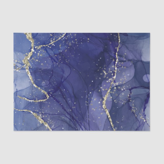 Royal Blue Glitter Cracked Marble Tissue Paper (Front)