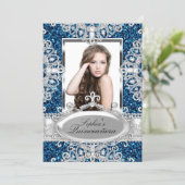 Royal Blue Glitter Diamond Glamour Quinceanera Invitation (Standing Front)