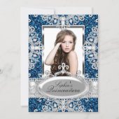 Royal Blue Glitter Diamond Glamour Quinceanera Invitation (Front)