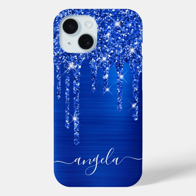 Royal Blue Glitter Drips Glam Girly Signature Case-Mate iPhone Case (Back)