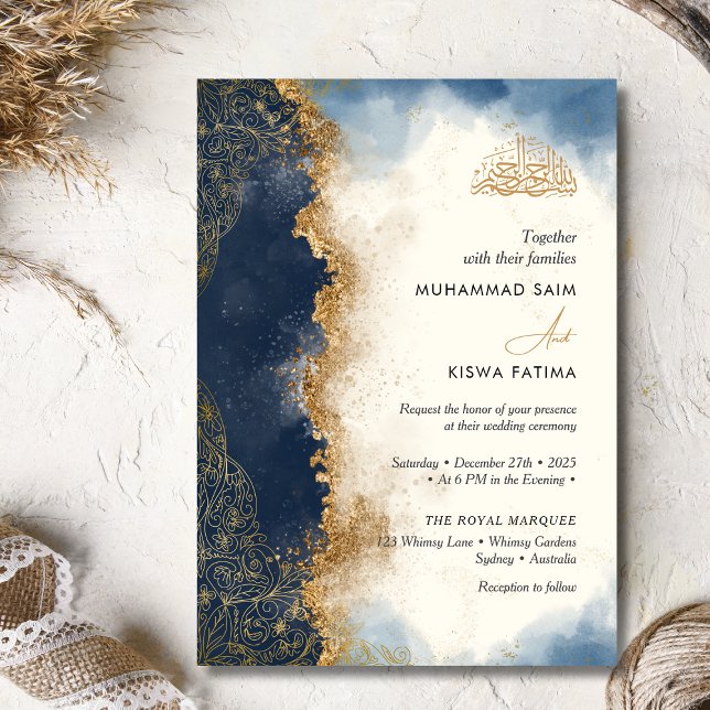 Royal blue glitter gold Bismillah Nikah invitation (Creator Uploaded)