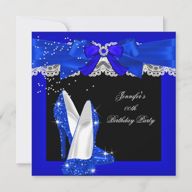 Royal Blue Glitter High Heel Shoe Birthday Party Invitation (Front)