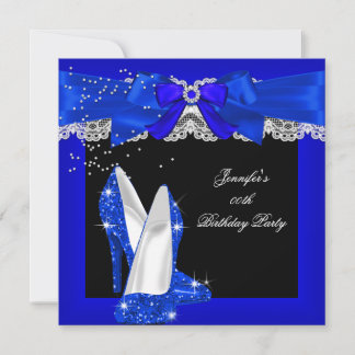 Royal Blue Glitter High Heel Shoe Birthday Party Invitation