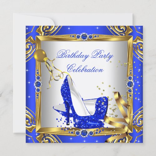 Royal Blue Glitter High Heel Shoes Gold White Invitation
