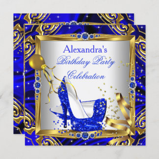 Royal Blue Glitter High Heel Shoes Gold White Silk Invitation