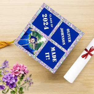 Royal Blue Glitter Modern Graduation Cap Topper