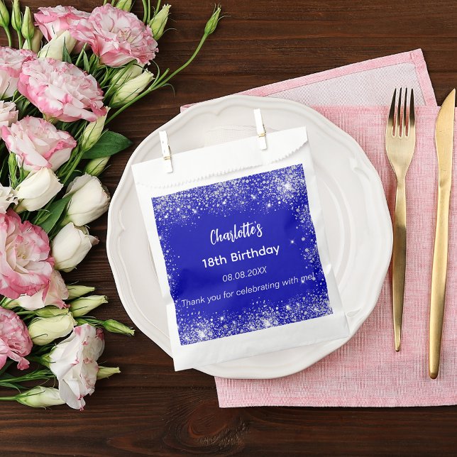 Royal blue glitter name thank you birthday favor bag (Creator Uploaded)