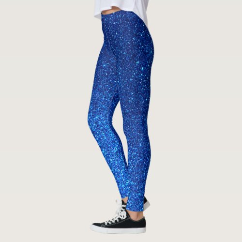 Royal Blue Glitter Navy Galaxy Sparkles Yoga Leggings