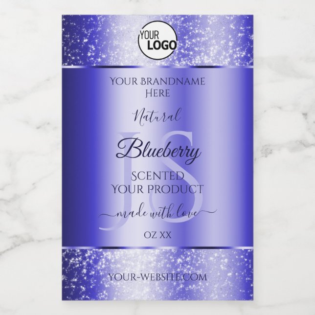 Royal Blue Glitter Product Labels Monogram Logo (Single Label)