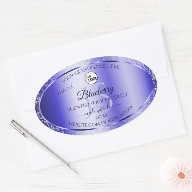 Royal Blue Glitter Product Labels Monogram Logo (Envelope)
