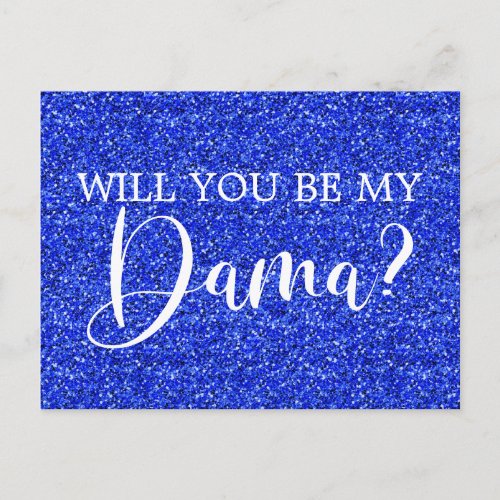 Royal Blue Glitter Quinceaera Dama Proposal Invitation Postcard