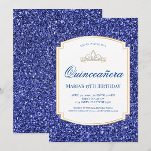 Royal Blue Glitter Quinceañera Invitations