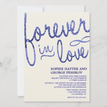 Royal Blue Glitter Romantic Wedding Invitations by CleanGreenDesigns at Zazzle