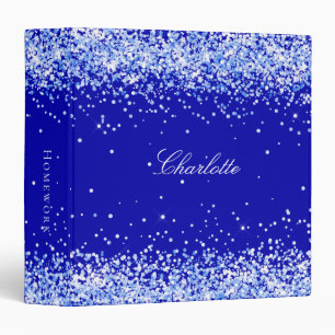 Royal blue glitter sparkles name script 3 ring binder