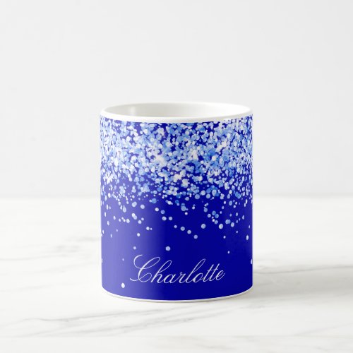 Royal blue glitter sparkles name script coffee mug