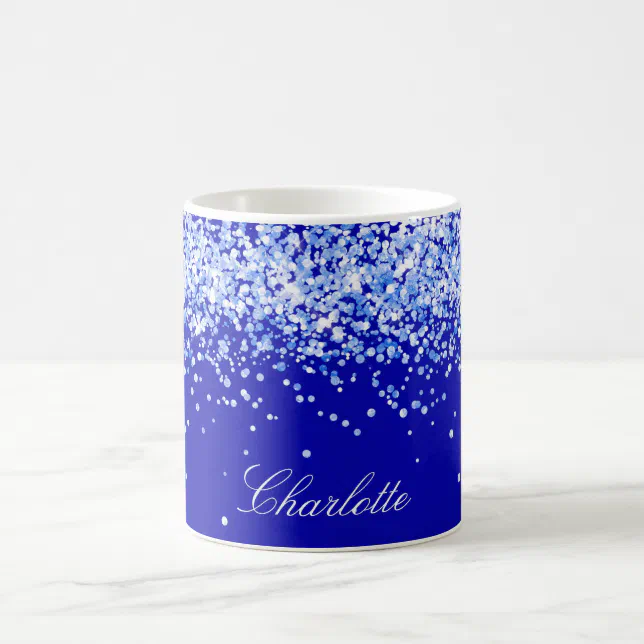 Royal blue glitter sparkles name script coffee mug Zazzle