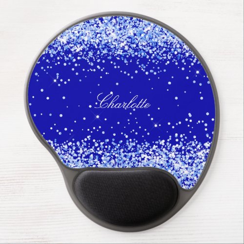 Royal blue glitter sparkles name script gel mouse pad