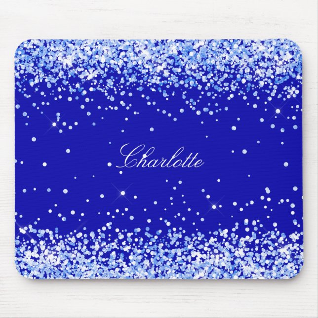 Royal blue glitter sparkles name script  mouse pad (Front)
