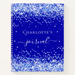Royal blue glitter sparkles name script notebook