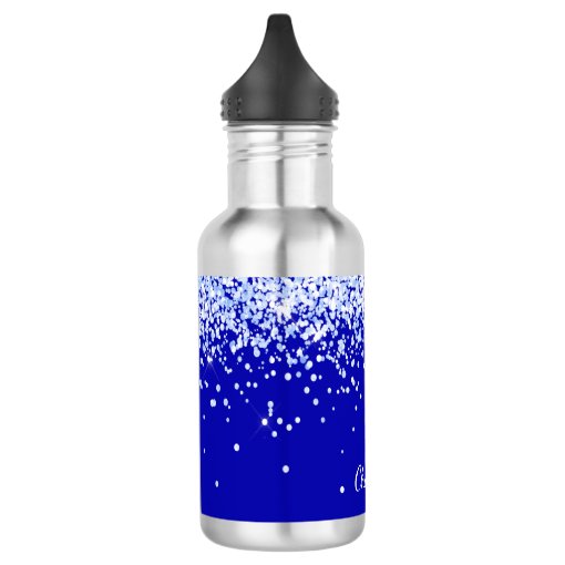 Royal blue glitter sparkles name script stainless steel water bottle