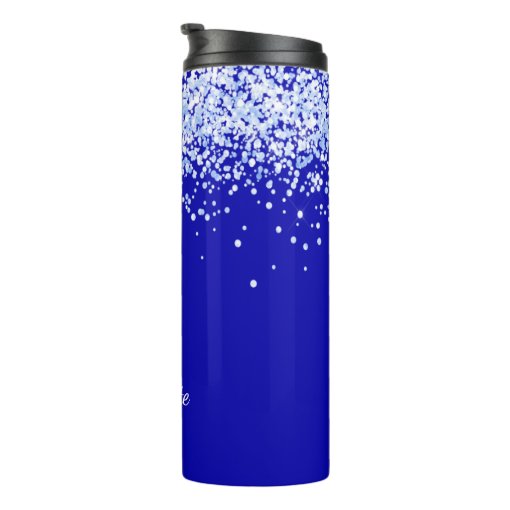 Royal blue glitter sparkles name script thermal tumbler Zazzle