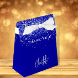 Royal blue glitter sparkles name thank you favor boxes<br><div class="desc">An elegant and glamorous birthday or milestone event.  A royal blue background with faux glitter,  sparkles. With the text: Thank You!  Personalize and add your name.  White letters.   The name is written with a trendy hand lettered style script.</div>