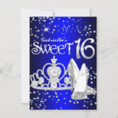 Royal Blue Glitter Tiara & Heels Sweet 16 Invite (Front)