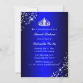 Royal Blue Glitter Tiara & Heels Sweet 16 Invite (Back)