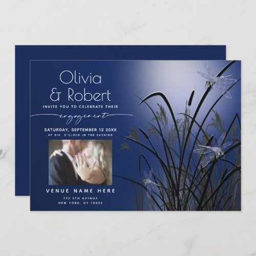 Royal Blue Glow Engagement Moonlight Dragonfly Invitation