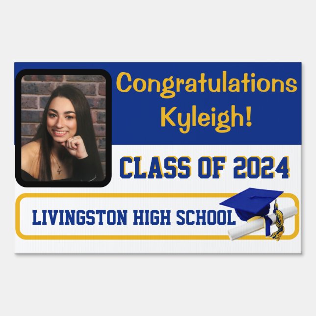Royal Blue & Gold 2-Sided Large Graduation Lawn Sign (Front)