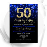 Royal Blue Gold 50th Birthday Invitation<br><div class="desc">50th birthday party invitation. Elegant royal blue design with faux glitter gold. Features stylish diamonds, bokeh lights and script font. Men or women bday invite. Perfect for a stylish adult birthday party. Personalize with your own details. Message me if you need further customization. Printed Zazzle invitations or instant download digital...</div>