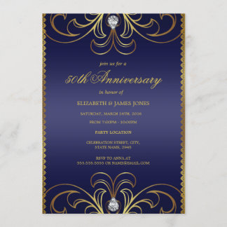 Royal Blue & Gold 50th Wedding Anniversary Invite