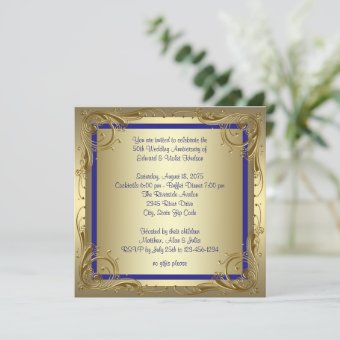 Royal Blue Gold 50th Wedding Anniversary Party Invitation | Zazzle