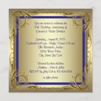 Royal Blue Gold 50th Wedding Anniversary Party Invitation