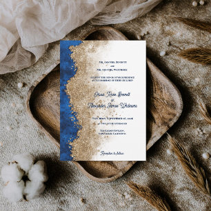 Royal Blue Gold Abstract Luxury Formal Wedding Invitation