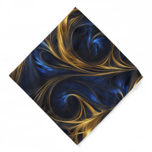 Royal Blue Gold Abstract Swirl Bandana
