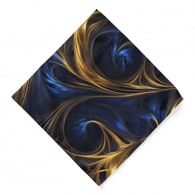 Royal Blue Gold Abstract Swirl Bandana (Front)