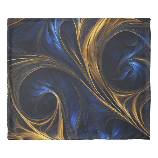Royal Blue Gold Abstract Swirl Duvet Cover (Front)