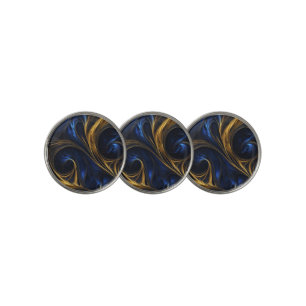 Royal Blue Gold Abstract Swirl Golf Ball Marker