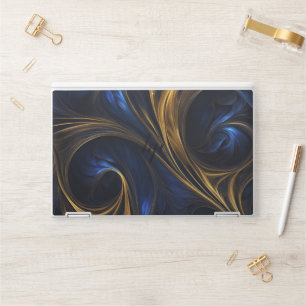 Royal Blue Gold Abstract Swirl HP Laptop Skin