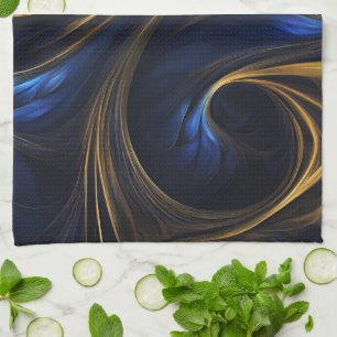 Royal Blue Gold Abstract Swirl Kitchen Towel