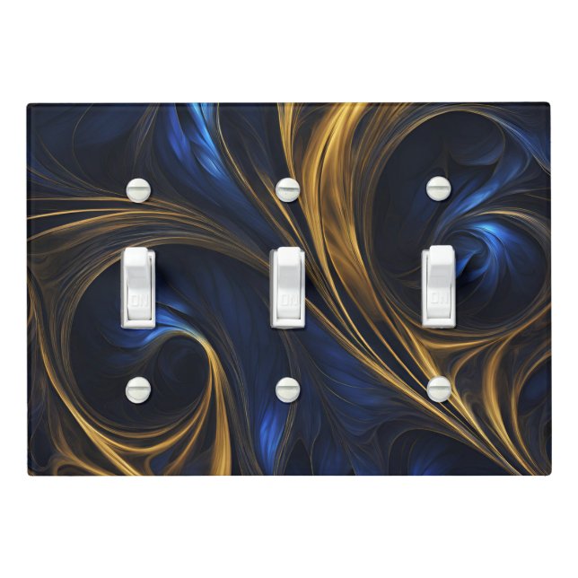 Royal Blue Gold Abstract Swirl Light Switch Cover (In Situ)