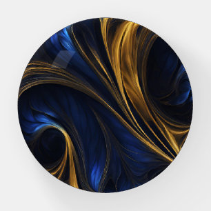 Royal Blue Gold Abstract Swirl Paperweight