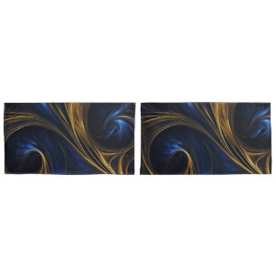 Royal Blue Gold Abstract Swirl Pillow Case