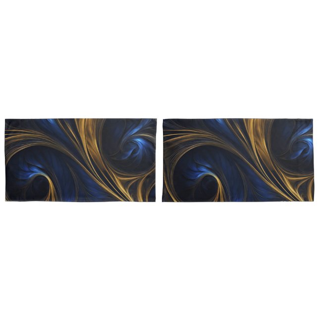 Royal Blue Gold Abstract Swirl Pillow Case (Front-Set)