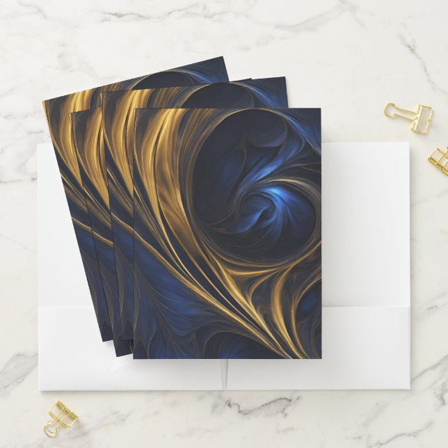 Royal Blue Gold Abstract Swirl Pocket Folder (In Situ)